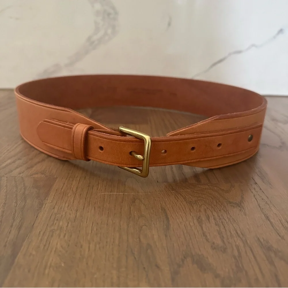 J. Crew Wide Leather Belt with Brass Buckle in Natural Tan Leather Size Small